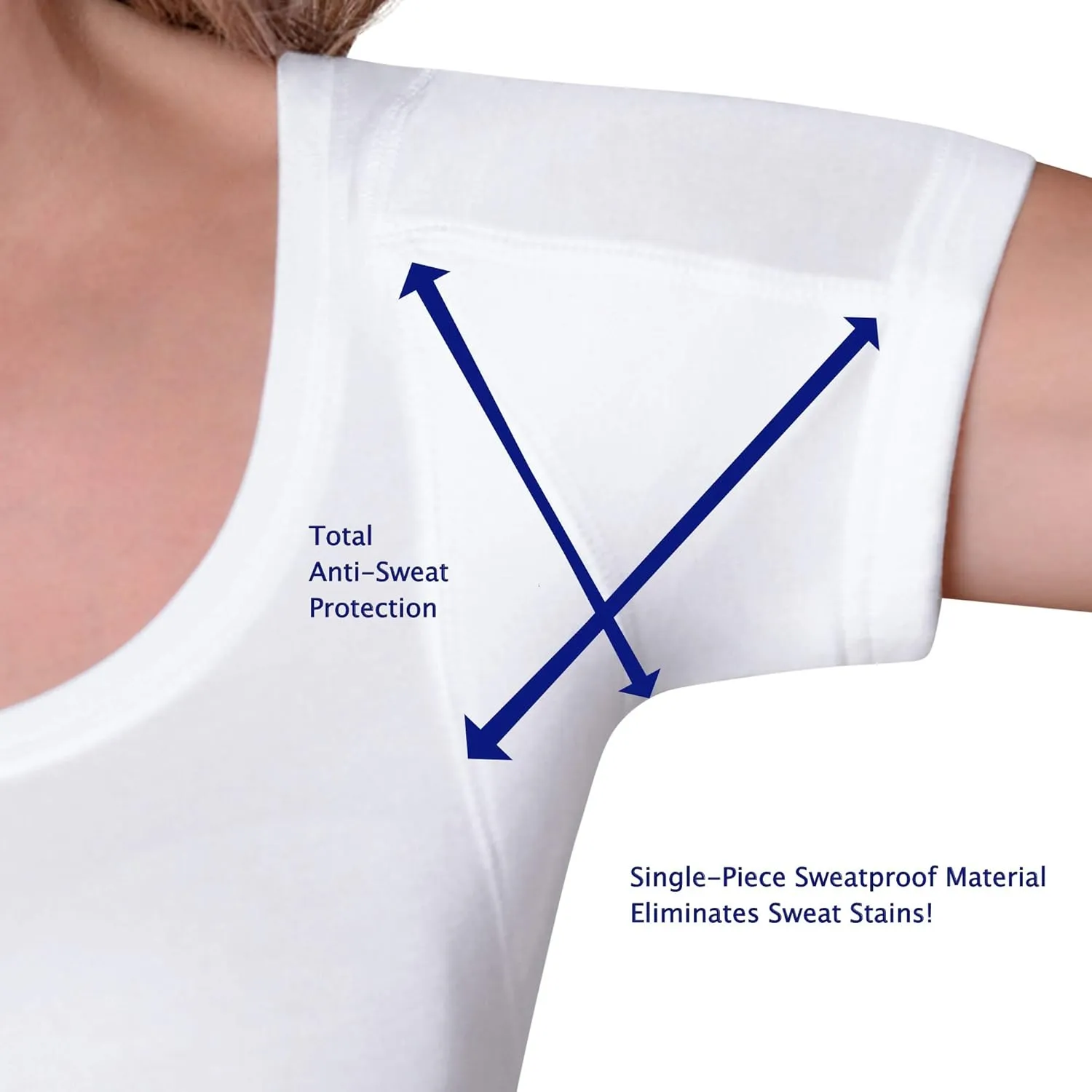 Sweatproof Undershirt for Women, Scoop Neck, White, Armpit Sweat Pads, Stops Underarm Sweat, Sweat Proof Undergarment