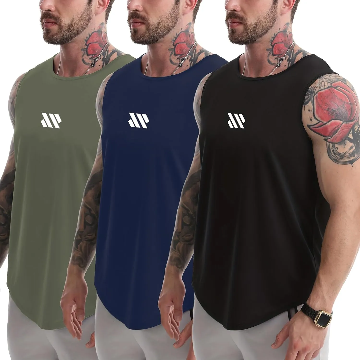 Tank Tops Men's 3 Pack Muscle Shirts Sleeveless Dry Fit Gym Workout Tank Top Mesh Material Quick Dry Athletic Running