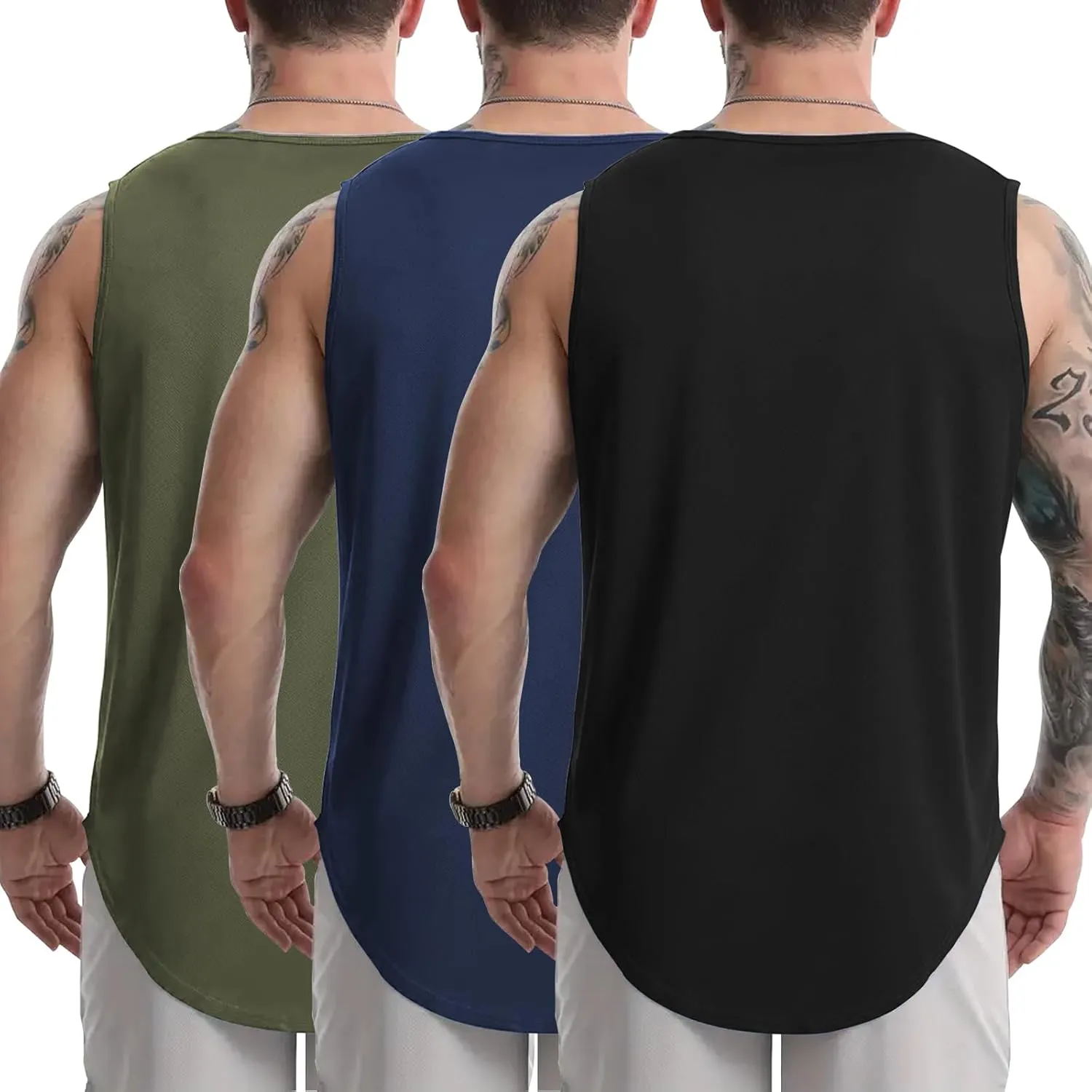 Tank Tops Men's 3 Pack Muscle Shirts Sleeveless Dry Fit Gym Workout Tank Top Mesh Material Quick Dry Athletic Running