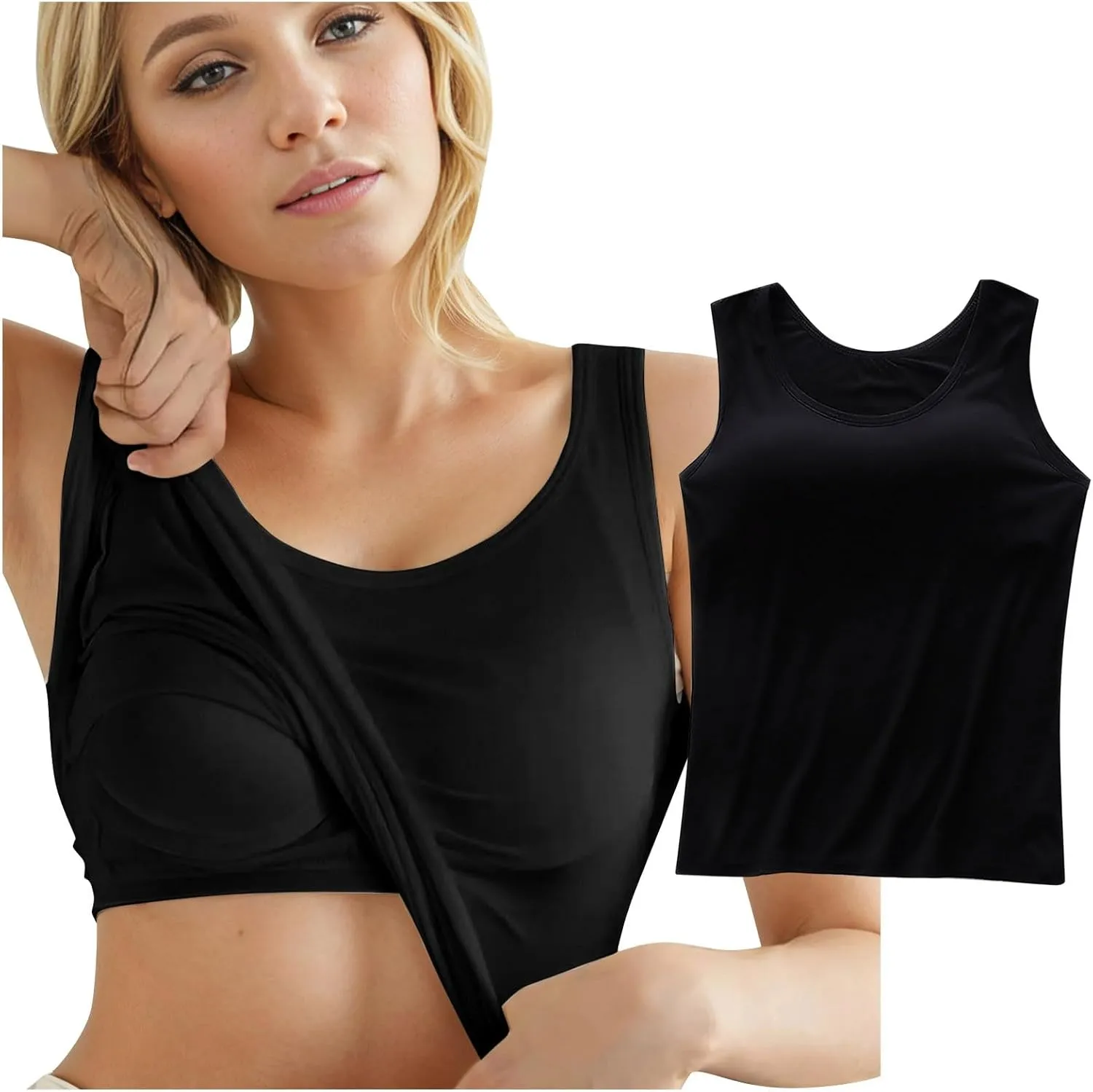 Tank Tops with Built in Bras for Women 2025 Camisole Shelf Bras Racerback Undershirts Summer Workout Padded Cami Tube Tops