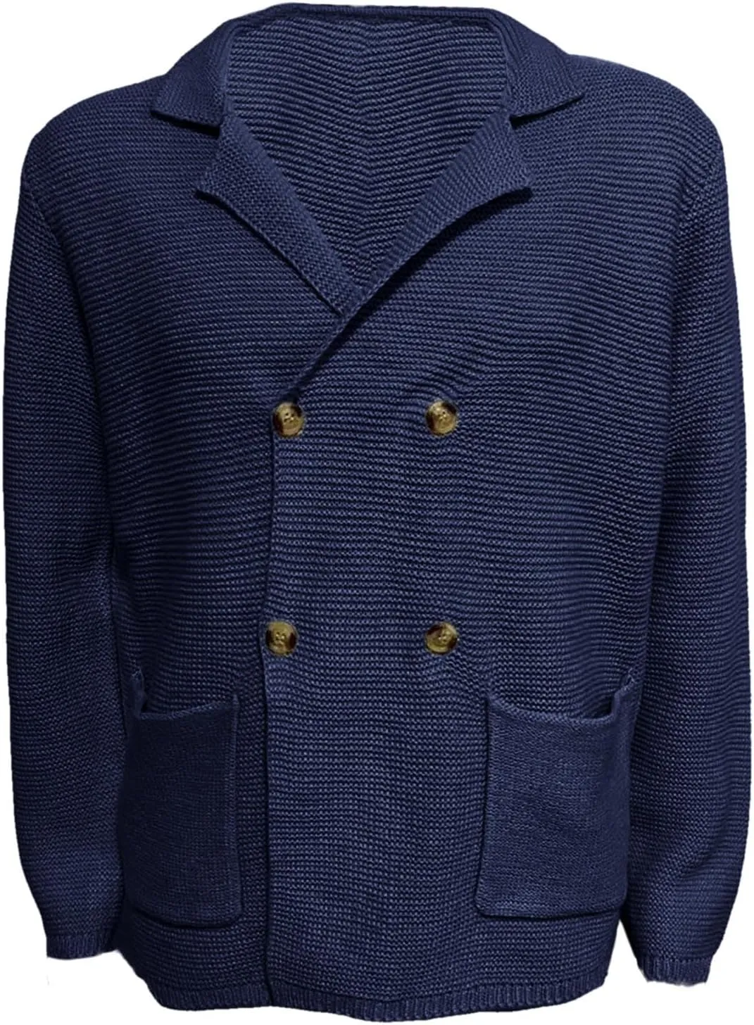 Thanksgiving Cardigan Sweaters for Men Lapel Long Sleeve Knitted Cardigans Double-Breasted Pockets Sweater Jacket