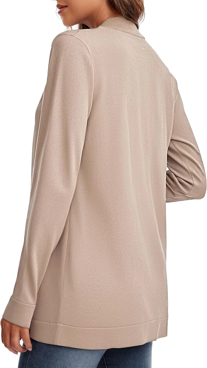 Urban CoCo Women's Long Sleeve Knit Sweater Cardigans Curved Hem Open Front with Pockets