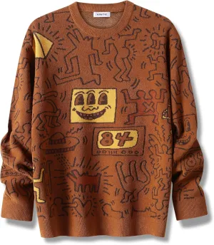 Vintage Retro Style Graffiti Art Print Graphic Sweater - Bold Graphic Oversized Sweaters for Men - Casual Urban Wear