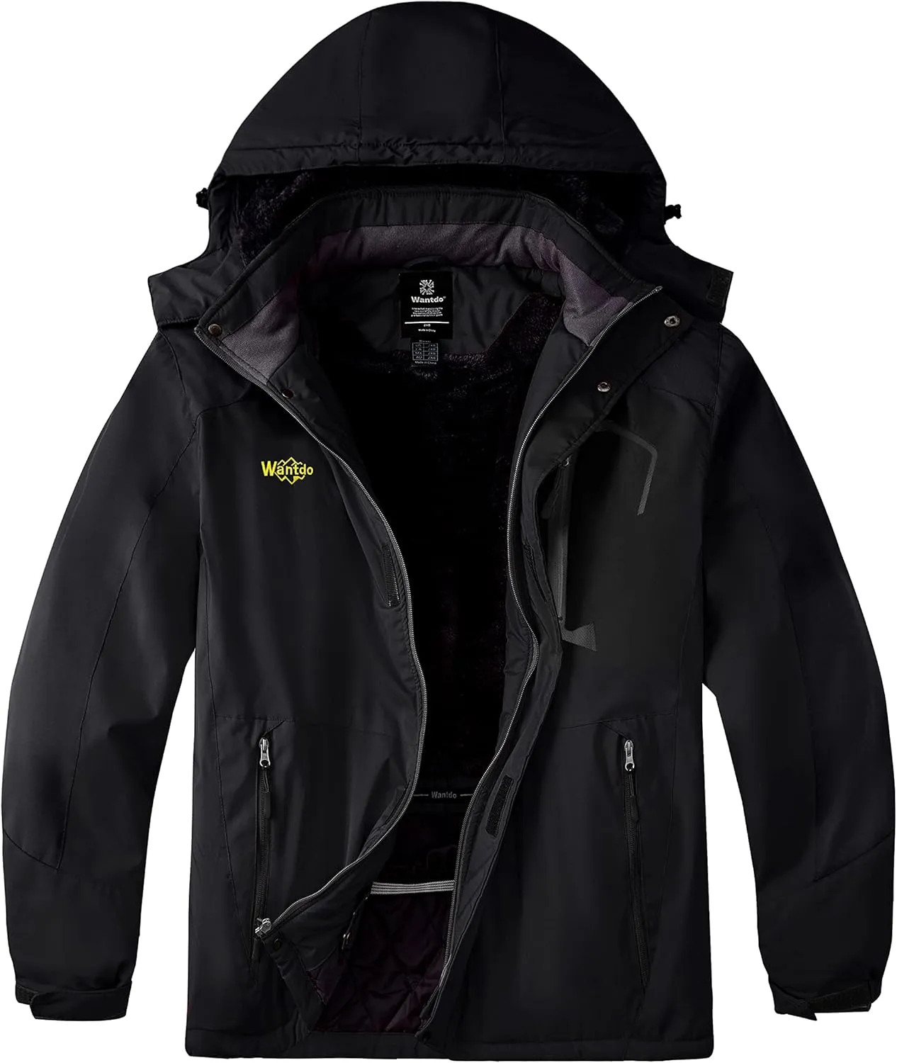 Wantdo Men's Plus Size Waterproof Ski Jacket Big&Tall Warm Winter Hooded Coat Snow Mountain Windbreaker