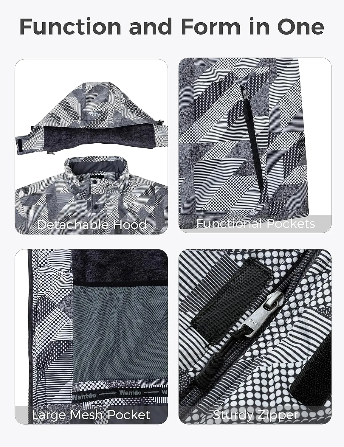 Wantdo Men's Plus Size Waterproof Ski Jacket Big&Tall Warm Winter Hooded Coat Snow Mountain Windbreaker