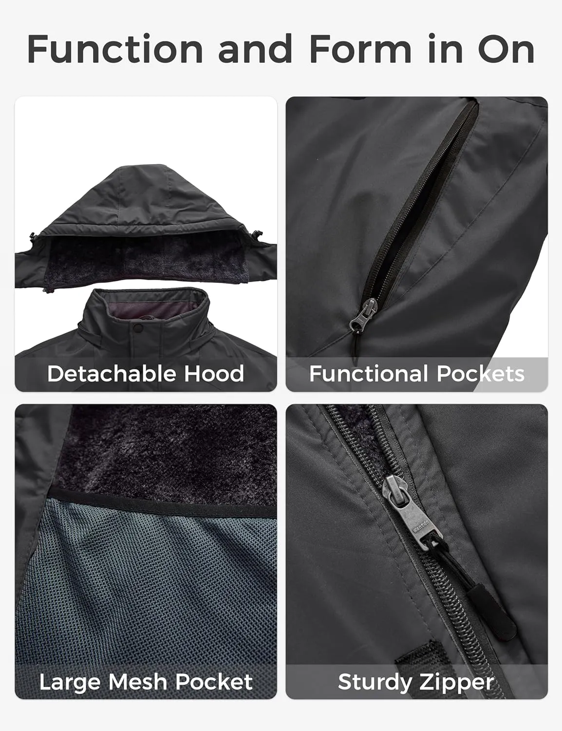 Wantdo Men's Plus Size Waterproof Ski Jacket Big&Tall Warm Winter Hooded Coat Snow Mountain Windbreaker