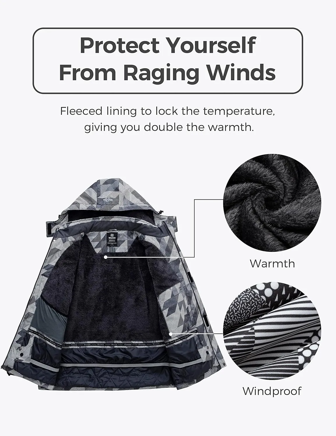 Wantdo Men's Plus Size Waterproof Ski Jacket Big&Tall Warm Winter Hooded Coat Snow Mountain Windbreaker