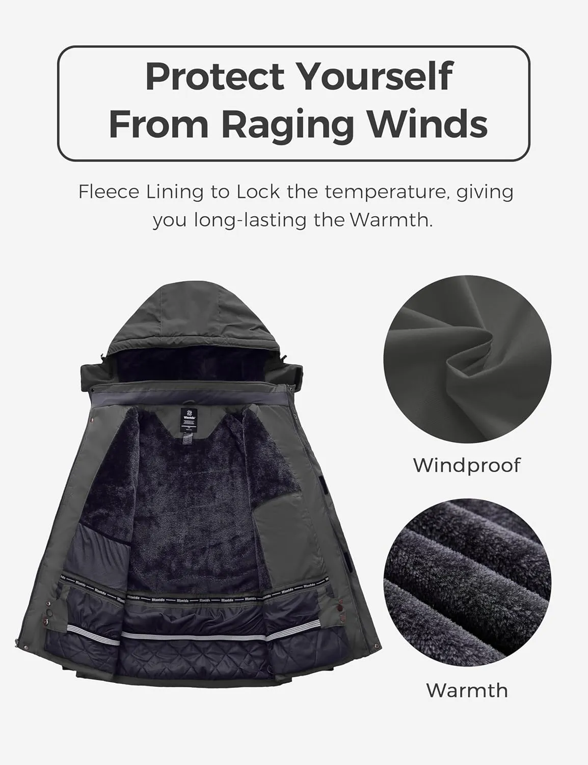 Wantdo Men's Plus Size Waterproof Ski Jacket Big&Tall Warm Winter Hooded Coat Snow Mountain Windbreaker