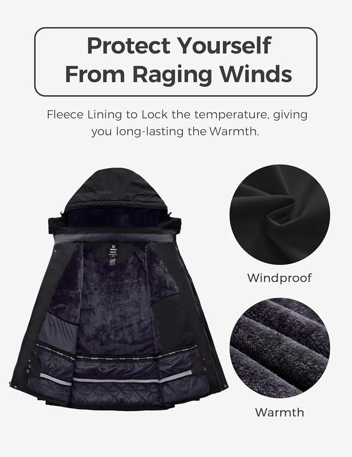 Wantdo Men's Plus Size Waterproof Ski Jacket Big&Tall Warm Winter Hooded Coat Snow Mountain Windbreaker