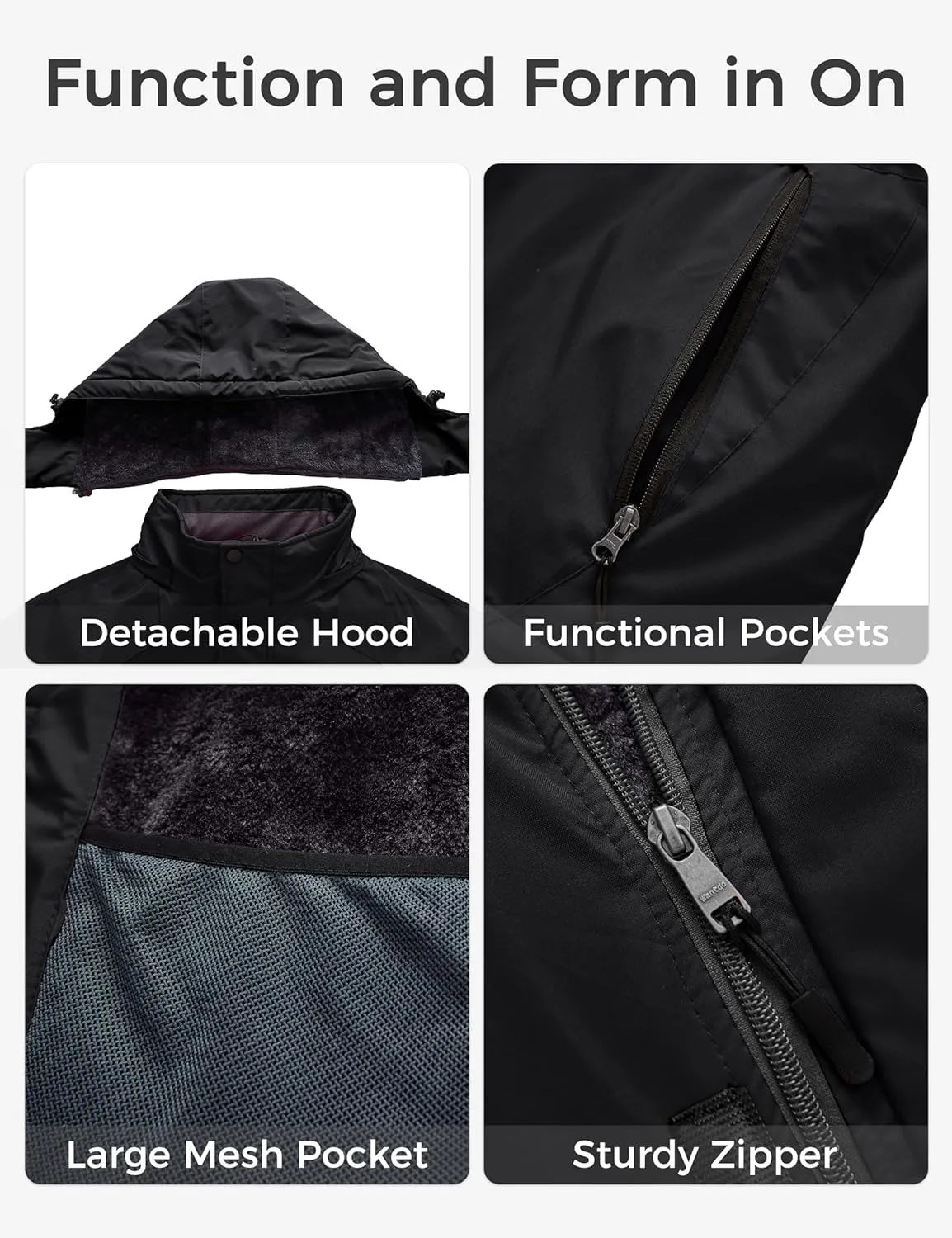 Wantdo Men's Plus Size Waterproof Ski Jacket Big&Tall Warm Winter Hooded Coat Snow Mountain Windbreaker