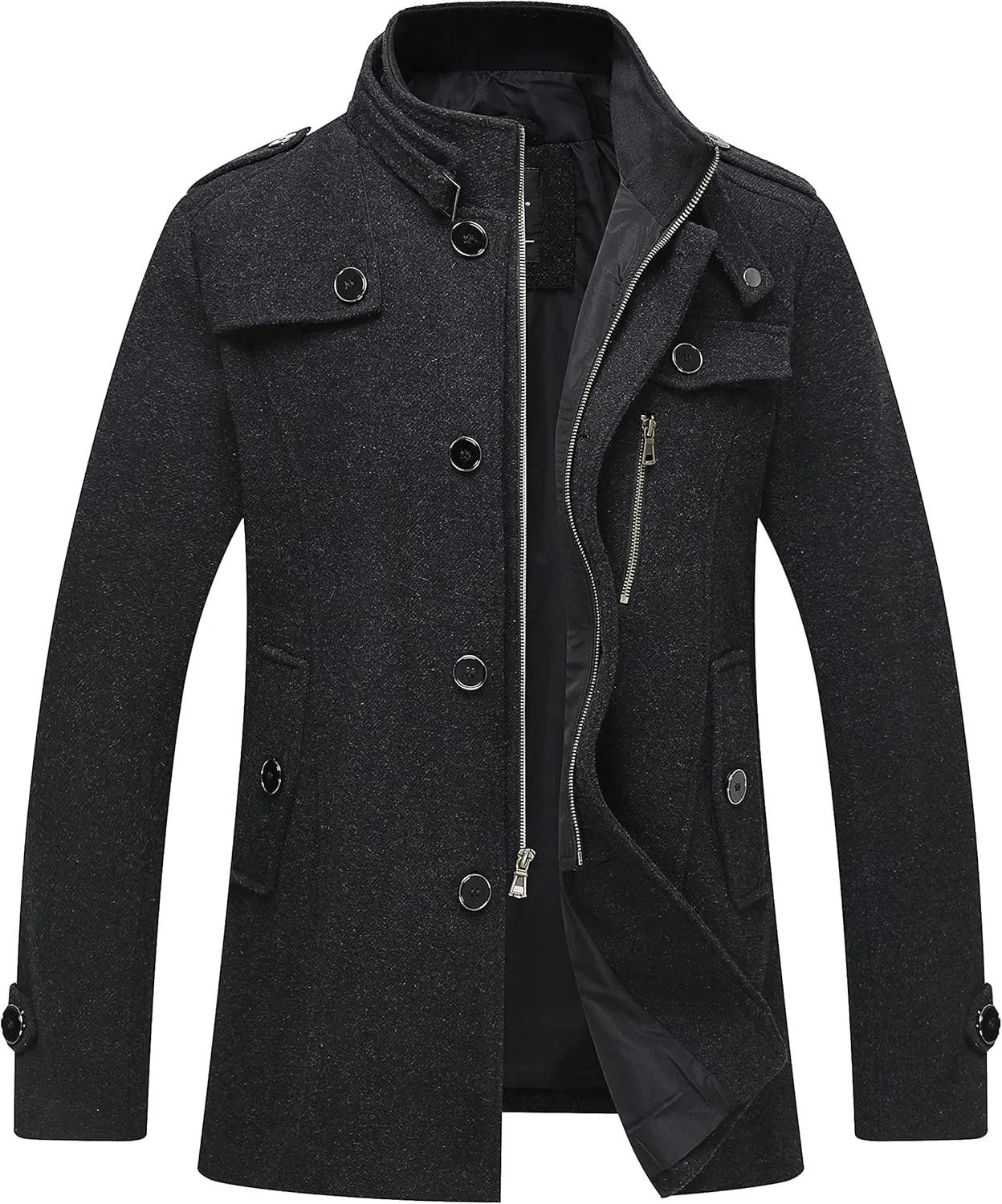wantdo Men's Wool Blend Jacket Stand Collar Windproof Pea Coat