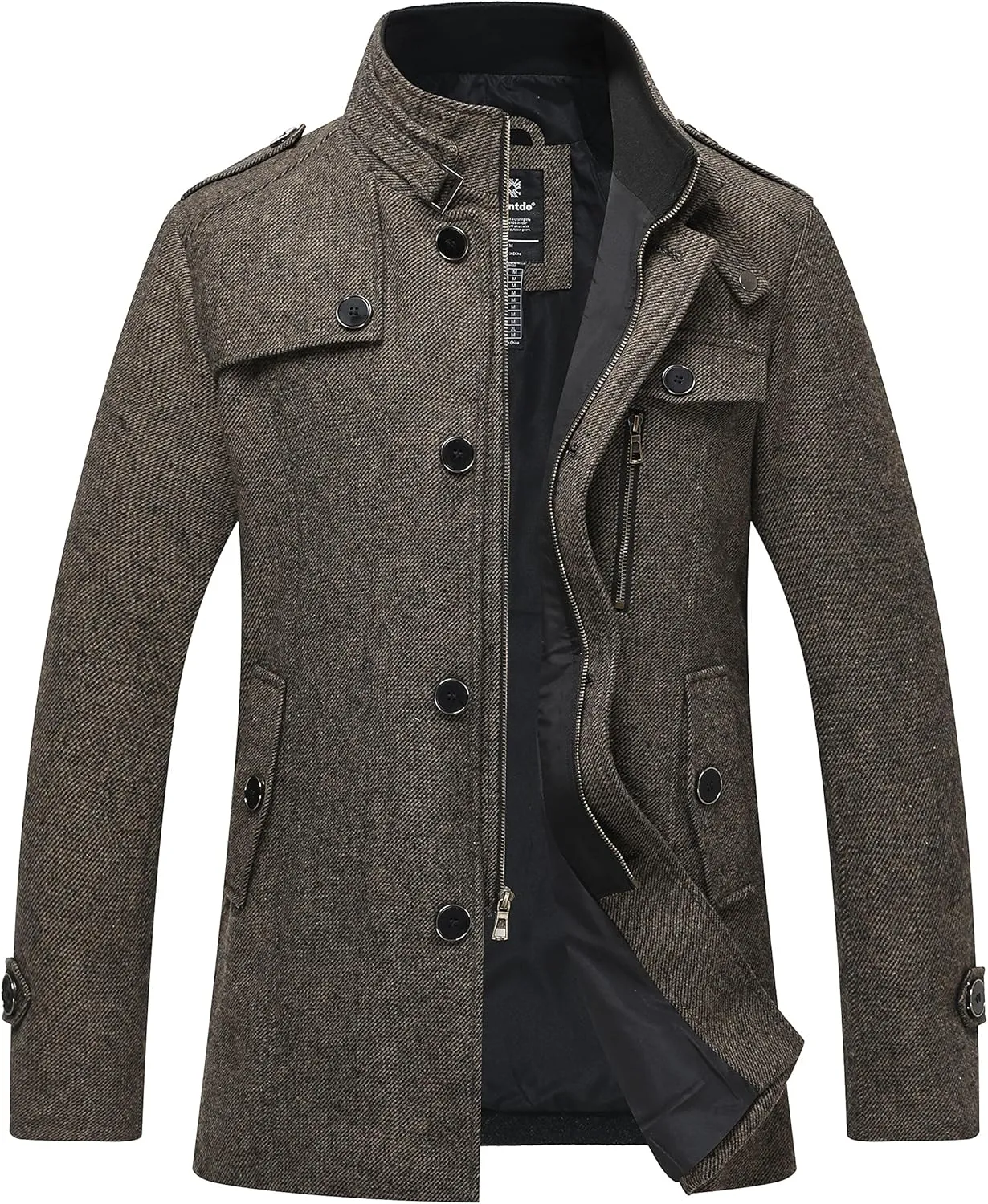 wantdo Men's Wool Blend Jacket Stand Collar Windproof Pea Coat