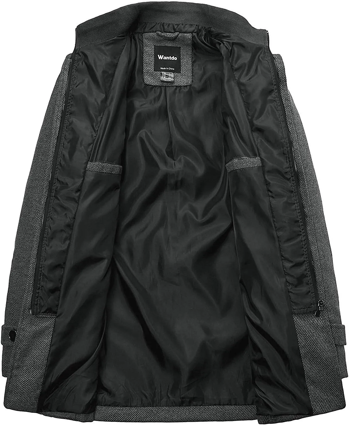 wantdo Men's Wool Blend Jacket Stand Collar Windproof Pea Coat