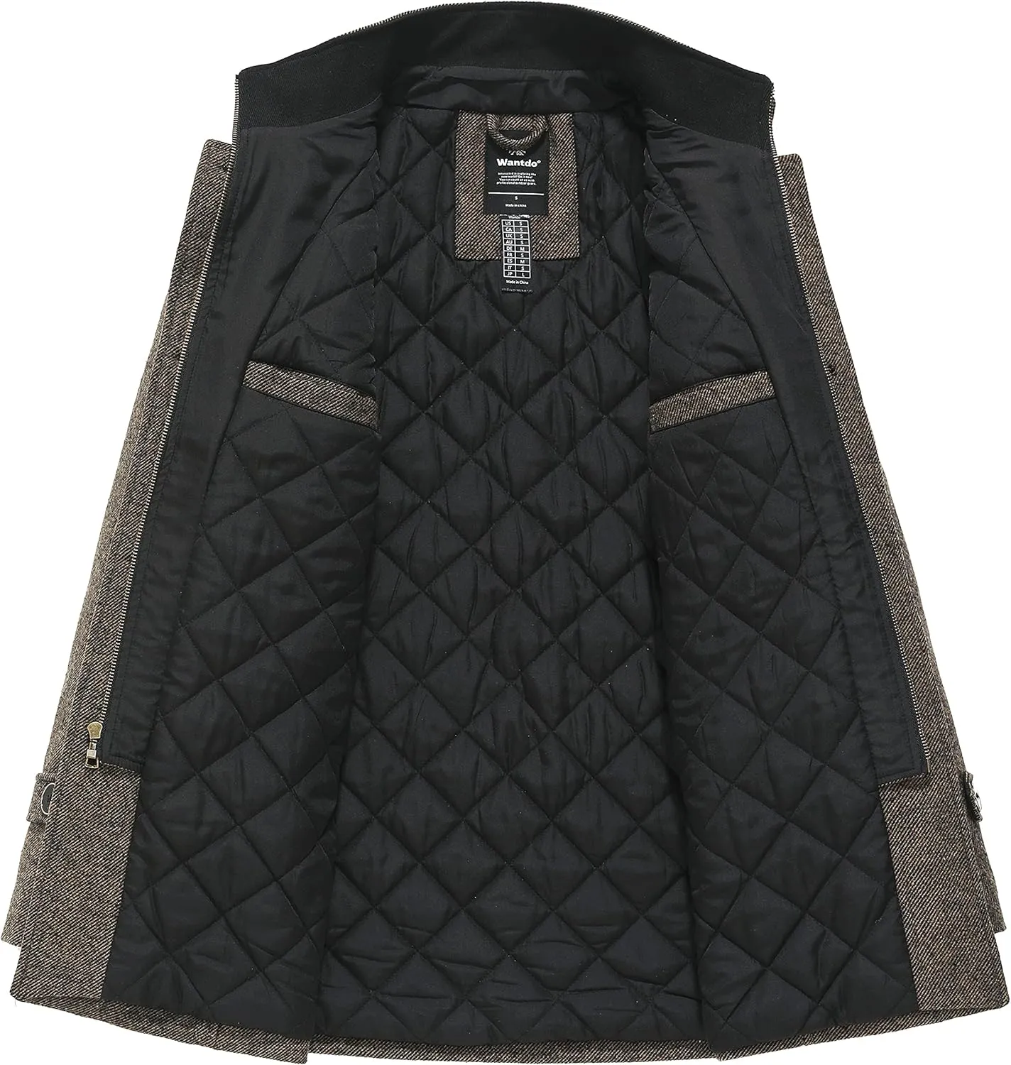 wantdo Men's Wool Blend Jacket Stand Collar Windproof Pea Coat
