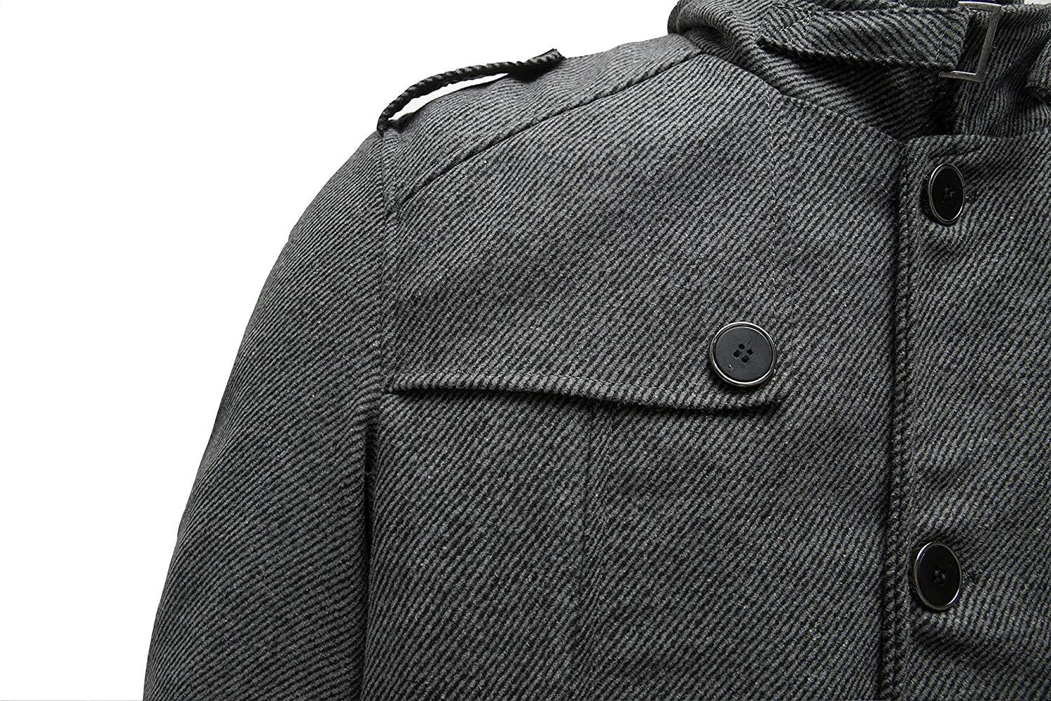 wantdo Men's Wool Blend Jacket Stand Collar Windproof Pea Coat