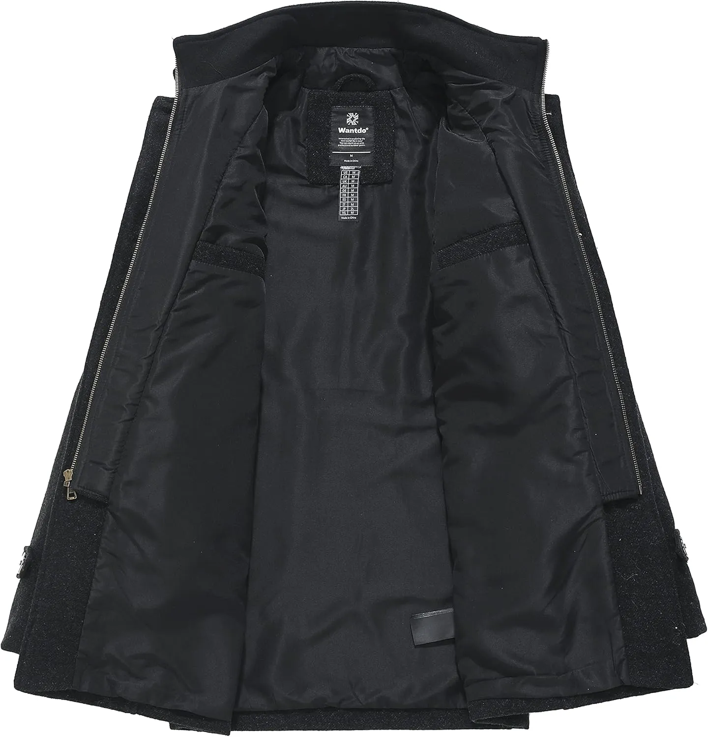 wantdo Men's Wool Blend Jacket Stand Collar Windproof Pea Coat