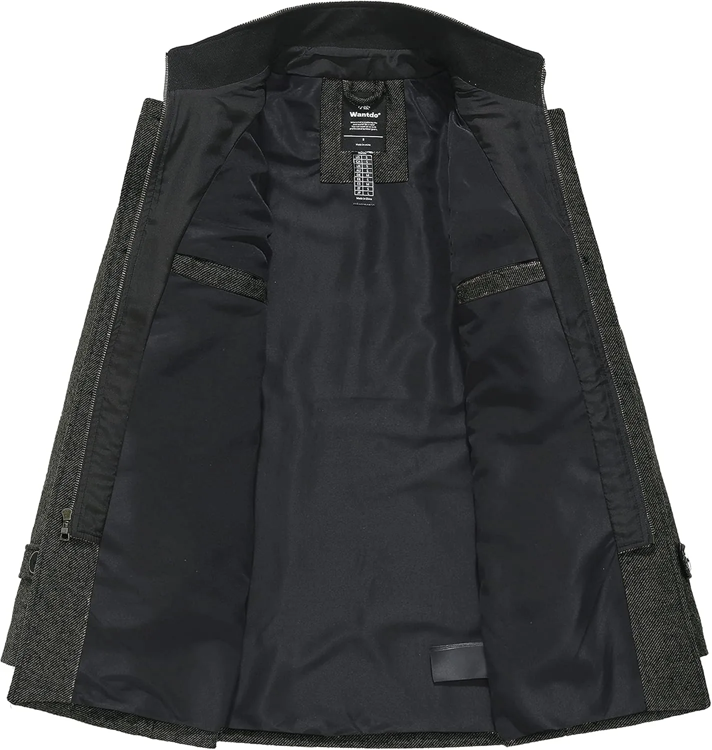 wantdo Men's Wool Blend Jacket Stand Collar Windproof Pea Coat
