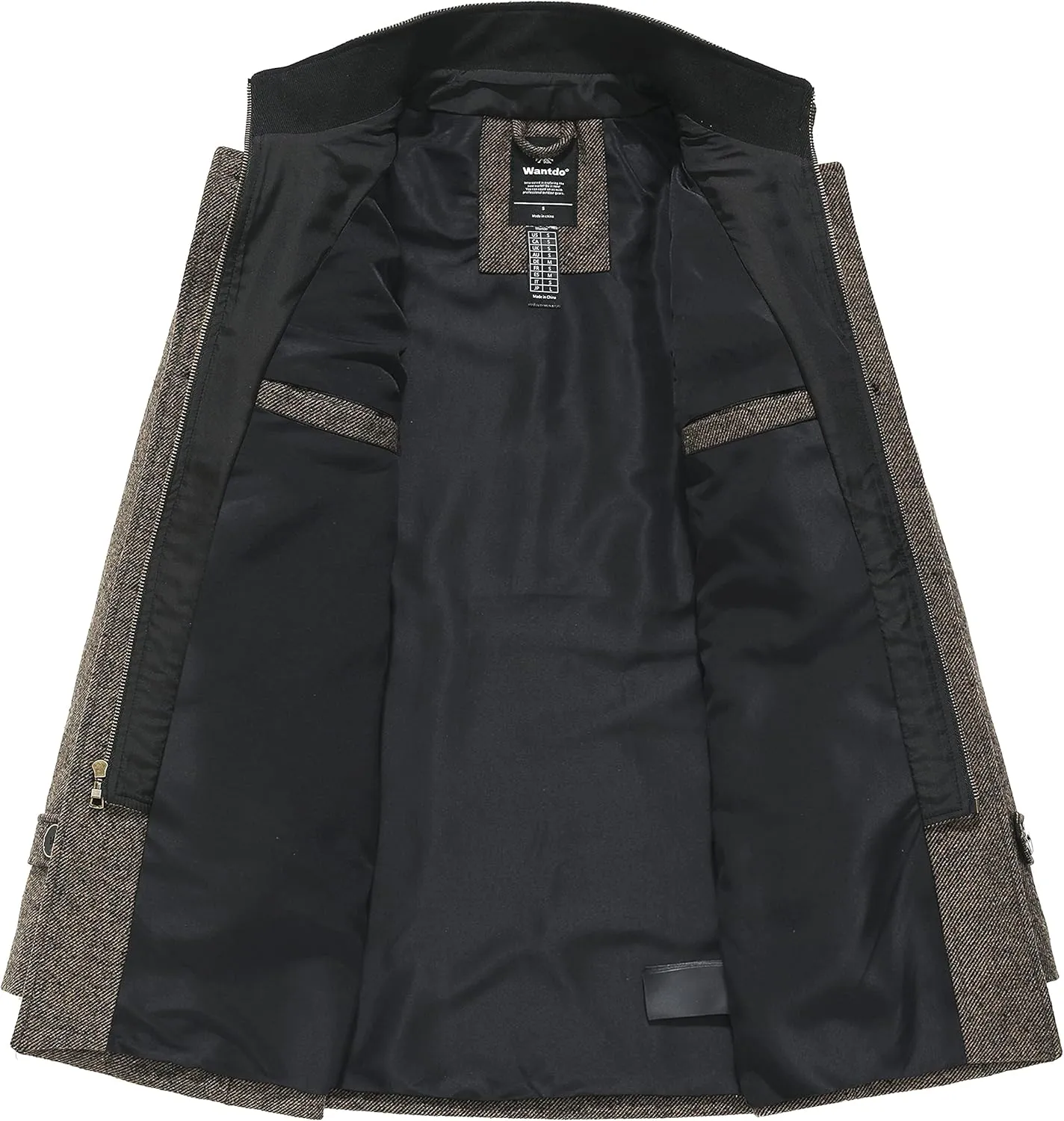 wantdo Men's Wool Blend Jacket Stand Collar Windproof Pea Coat