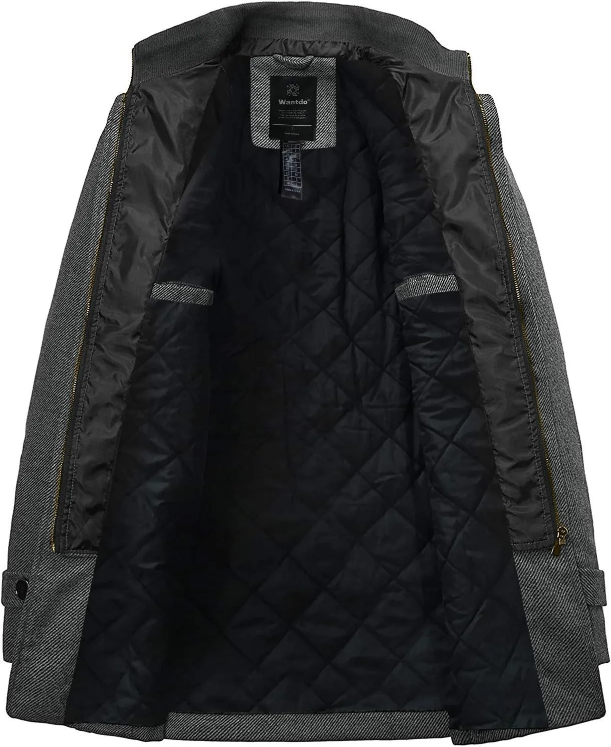 wantdo Men's Wool Blend Jacket Stand Collar Windproof Pea Coat