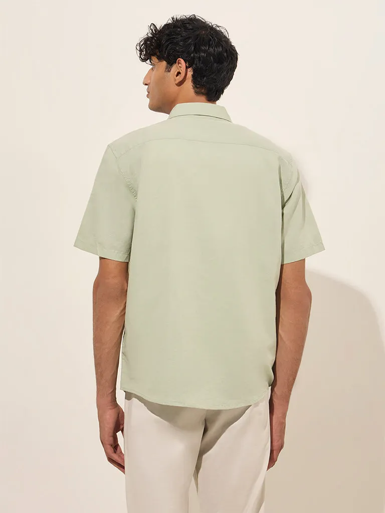 WES Casuals Sage Solid Relaxed-Fit Cotton-Blend Shirt