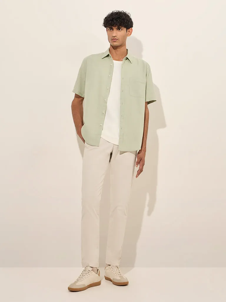 WES Casuals Sage Solid Relaxed-Fit Cotton-Blend Shirt