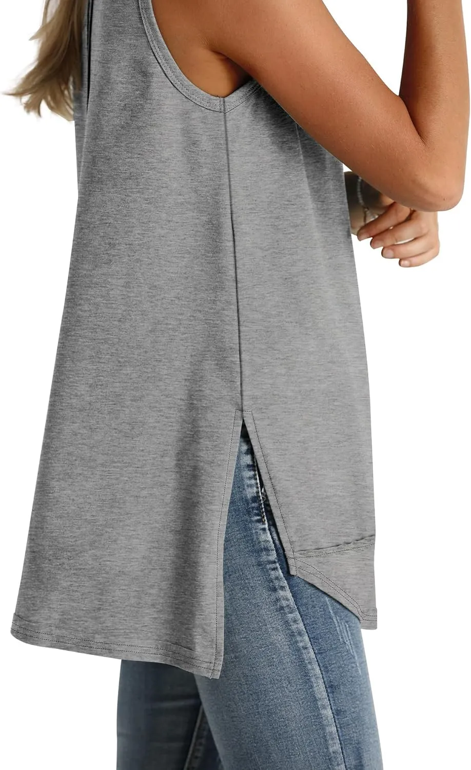 WIHOLL Loose Fit Tank Tops for Women Scoop Neck Summer Side Split Sleeveless Shirts 2025 Fashion