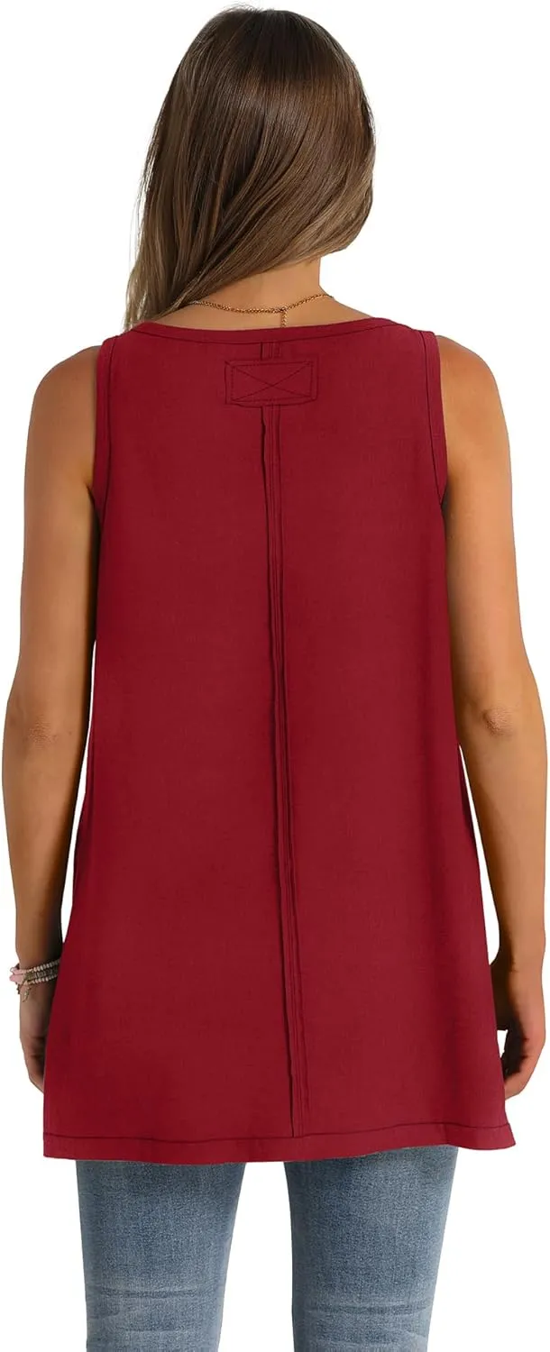 WIHOLL Loose Fit Tank Tops for Women Scoop Neck Summer Side Split Sleeveless Shirts 2025 Fashion