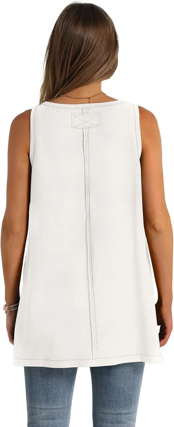 WIHOLL Loose Fit Tank Tops for Women Scoop Neck Summer Side Split Sleeveless Shirts 2025 Fashion