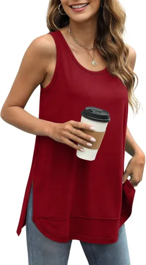 WIHOLL Loose Fit Tank Tops for Women Scoop Neck Summer Side Split Sleeveless Shirts 2025 Fashion