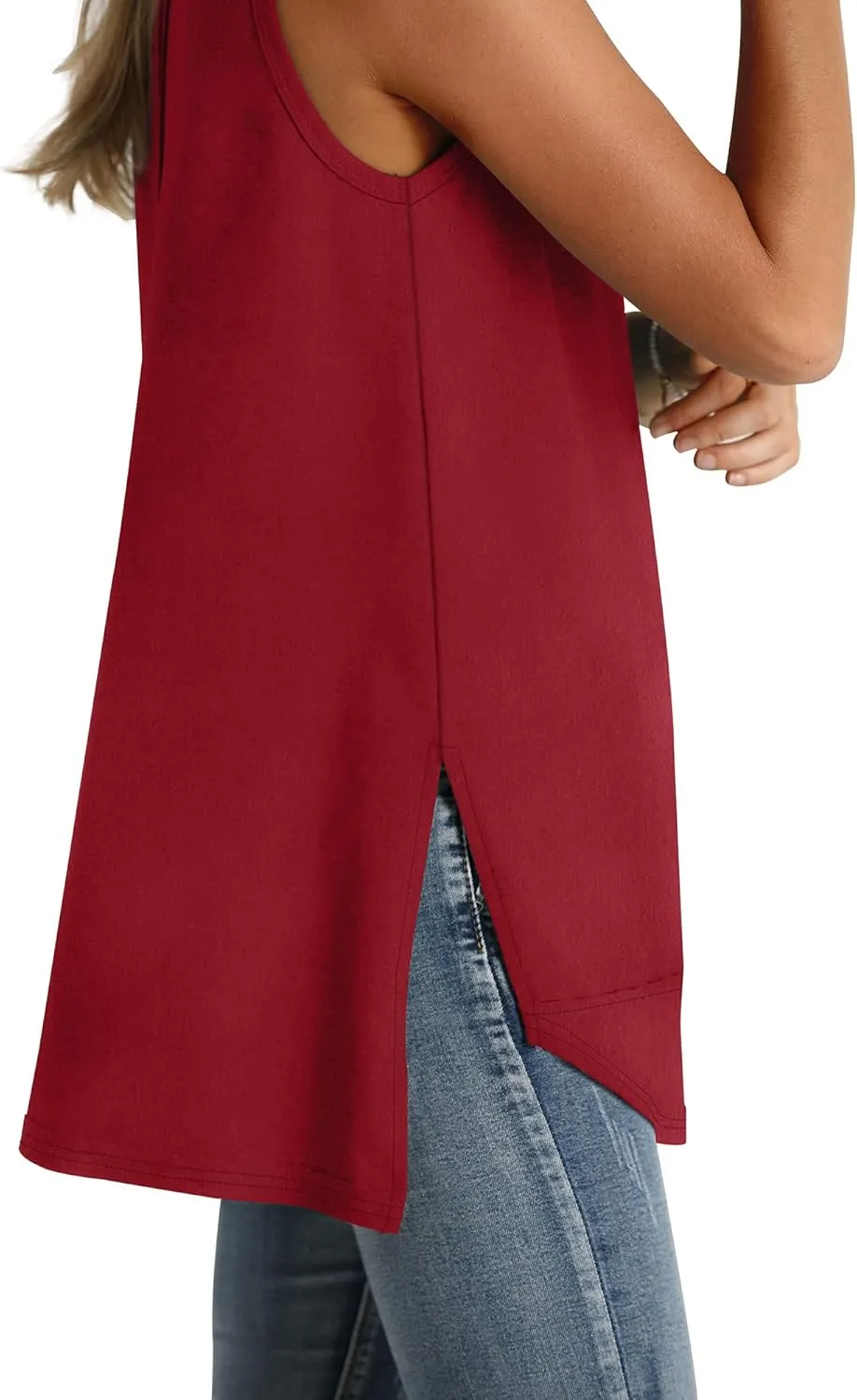 WIHOLL Loose Fit Tank Tops for Women Scoop Neck Summer Side Split Sleeveless Shirts 2025 Fashion