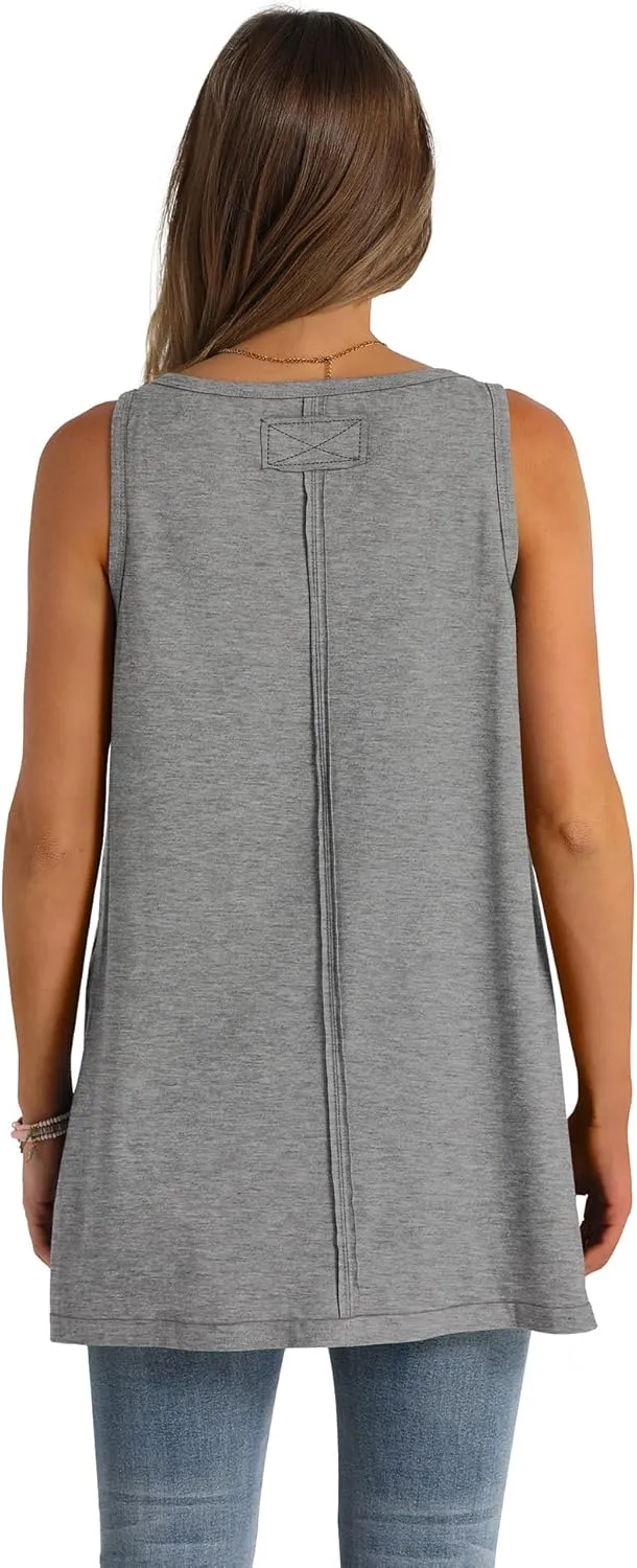 WIHOLL Loose Fit Tank Tops for Women Scoop Neck Summer Side Split Sleeveless Shirts 2025 Fashion