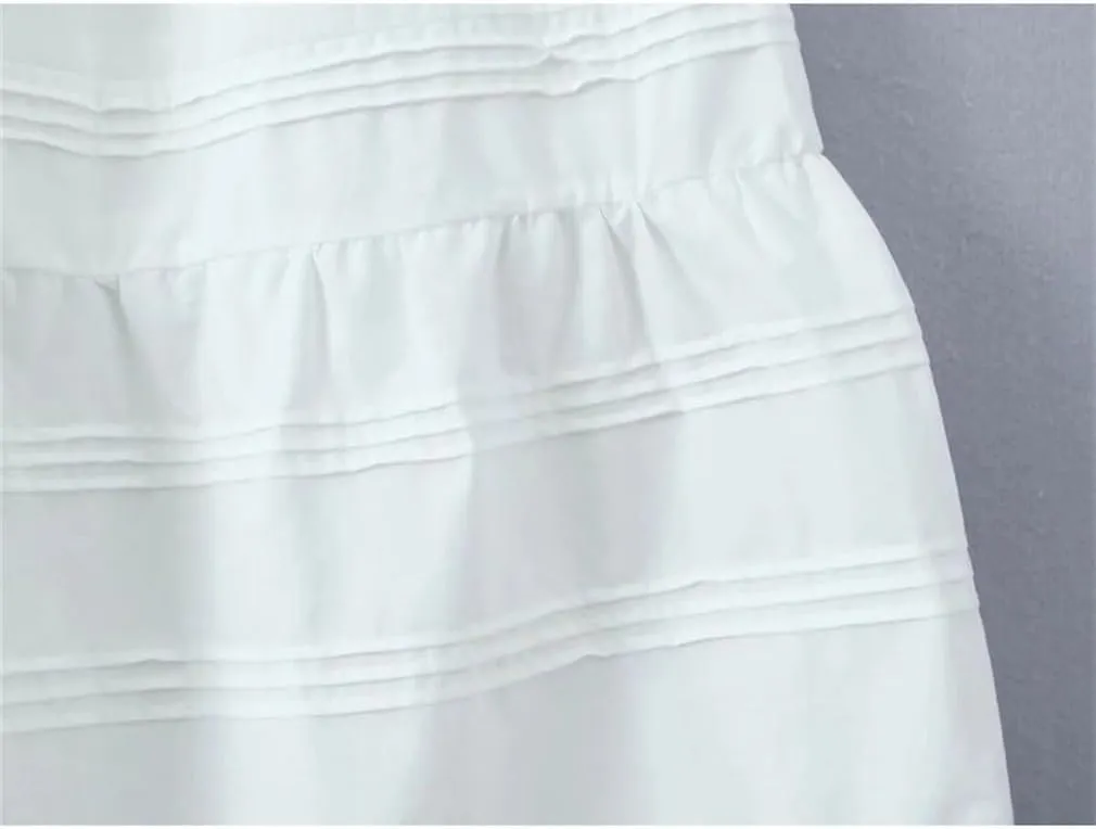 Women Lace Patchwork Folds Midi Skirt Vintage Elastic High Waist Holiday Skirts