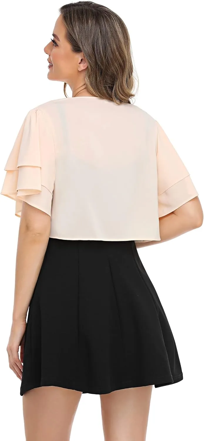 Women Short Sleeve Shrug Cropped Bolero Open Front Chiffon Cardigan for Evening Dress
