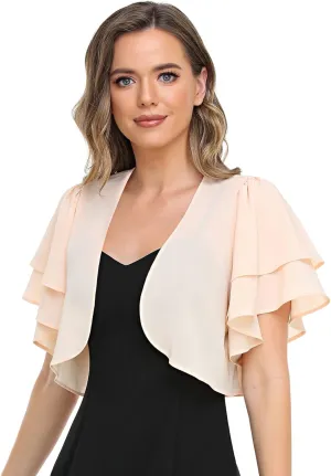 Women Short Sleeve Shrug Cropped Bolero Open Front Chiffon Cardigan for Evening Dress