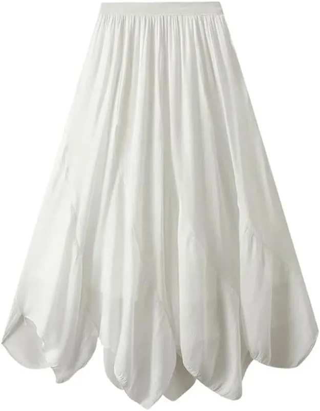 Women Solid Slim Irregular A-Line Skirt Casual Midi Long High Waist Skirts