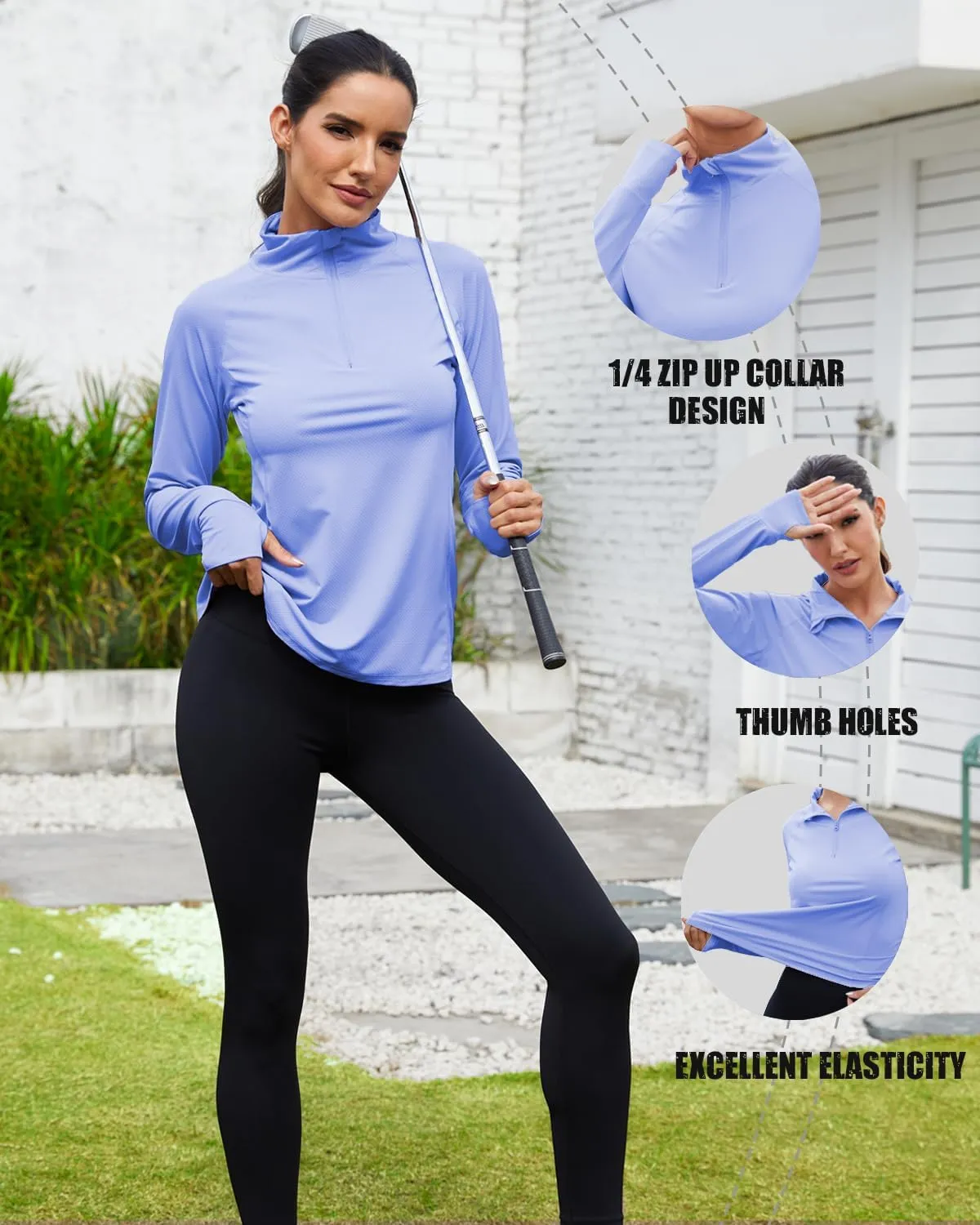 Women's 1/4 Zip Shirt UPF 50  Sun Protection Pullover Lightweight Long Sleeve Shirts Running Hiking Workout Tops