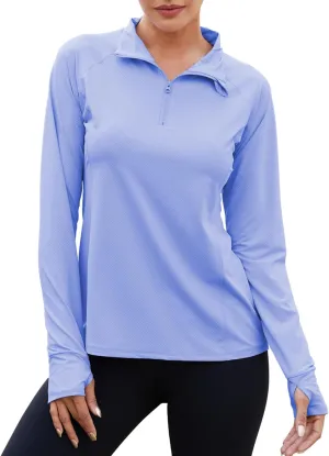 Women's 1/4 Zip Shirt UPF 50  Sun Protection Pullover Lightweight Long Sleeve Shirts Running Hiking Workout Tops