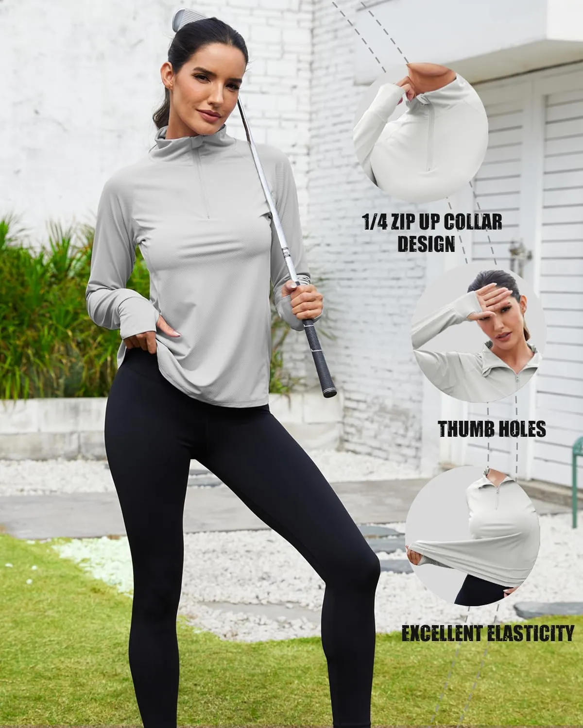 Women's 1/4 Zip Shirt UPF 50  Sun Protection Pullover Lightweight Long Sleeve Shirts Running Hiking Workout Tops