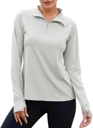 Women's 1/4 Zip Shirt UPF 50  Sun Protection Pullover Lightweight Long Sleeve Shirts Running Hiking Workout Tops