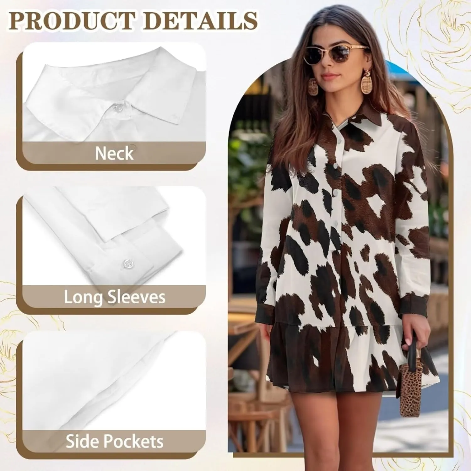 Womens Dresses with Pockets Hide Belly Flowy Mini Dress Long Sleeve V Neck Ruffle Hem A-Line Short Dress S-2XL