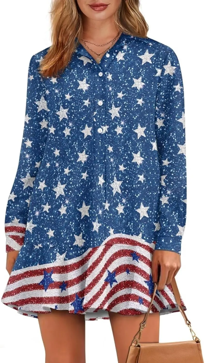 Womens Dresses with Pockets Hide Belly Flowy Mini Dress Long Sleeve V Neck Ruffle Hem A-Line Short Dress S-2XL