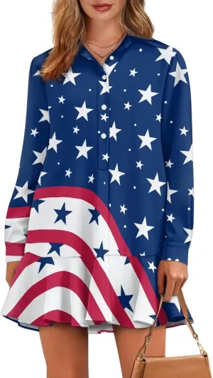 Womens Dresses with Pockets Hide Belly Flowy Mini Dress Long Sleeve V Neck Ruffle Hem A-Line Short Dress S-2XL
