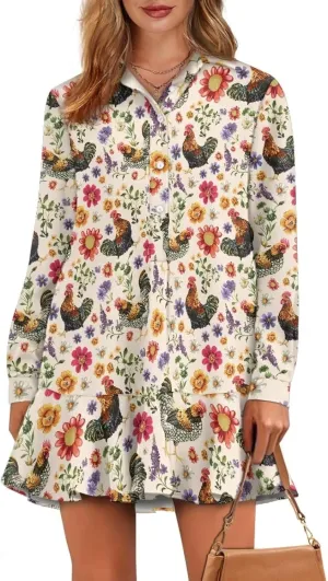Womens Dresses with Pockets Hide Belly Flowy Mini Dress Long Sleeve V Neck Ruffle Hem A-Line Short Dress S-2XL