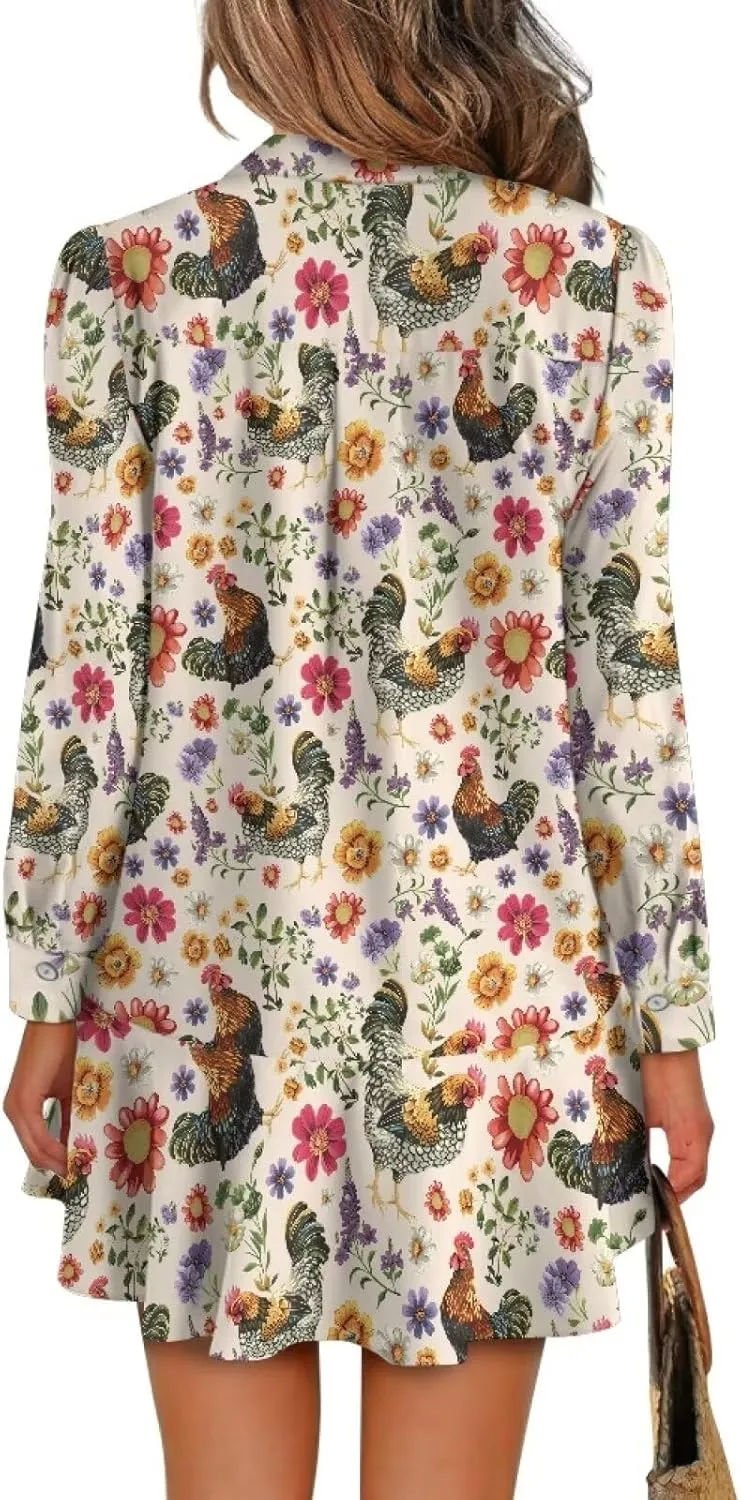 Womens Dresses with Pockets Hide Belly Flowy Mini Dress Long Sleeve V Neck Ruffle Hem A-Line Short Dress S-2XL