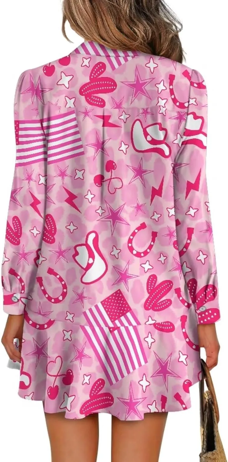 Women's V Neck A-Line Dress Long Sleeve Ruffled Short Dress Casual Knit Mini Dresses Women Y2K Flowy Dress S-XXL