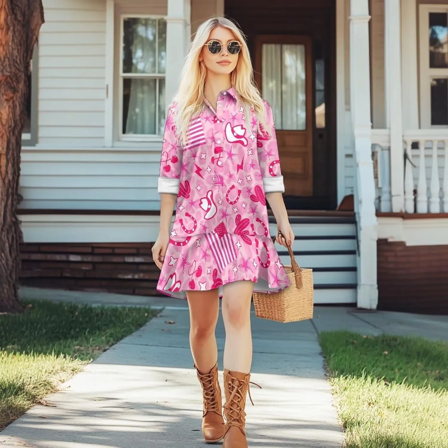 Women's V Neck A-Line Dress Long Sleeve Ruffled Short Dress Casual Knit Mini Dresses Women Y2K Flowy Dress S-XXL