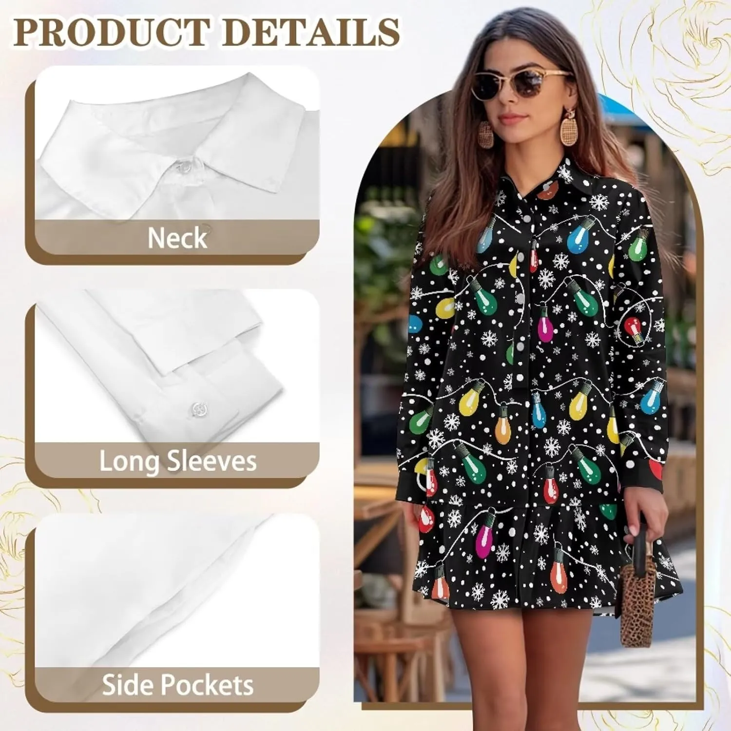 Women's V Neck A-Line Dress Long Sleeve Ruffled Short Dress Casual Knit Mini Dresses Women Y2K Flowy Dress S-XXL