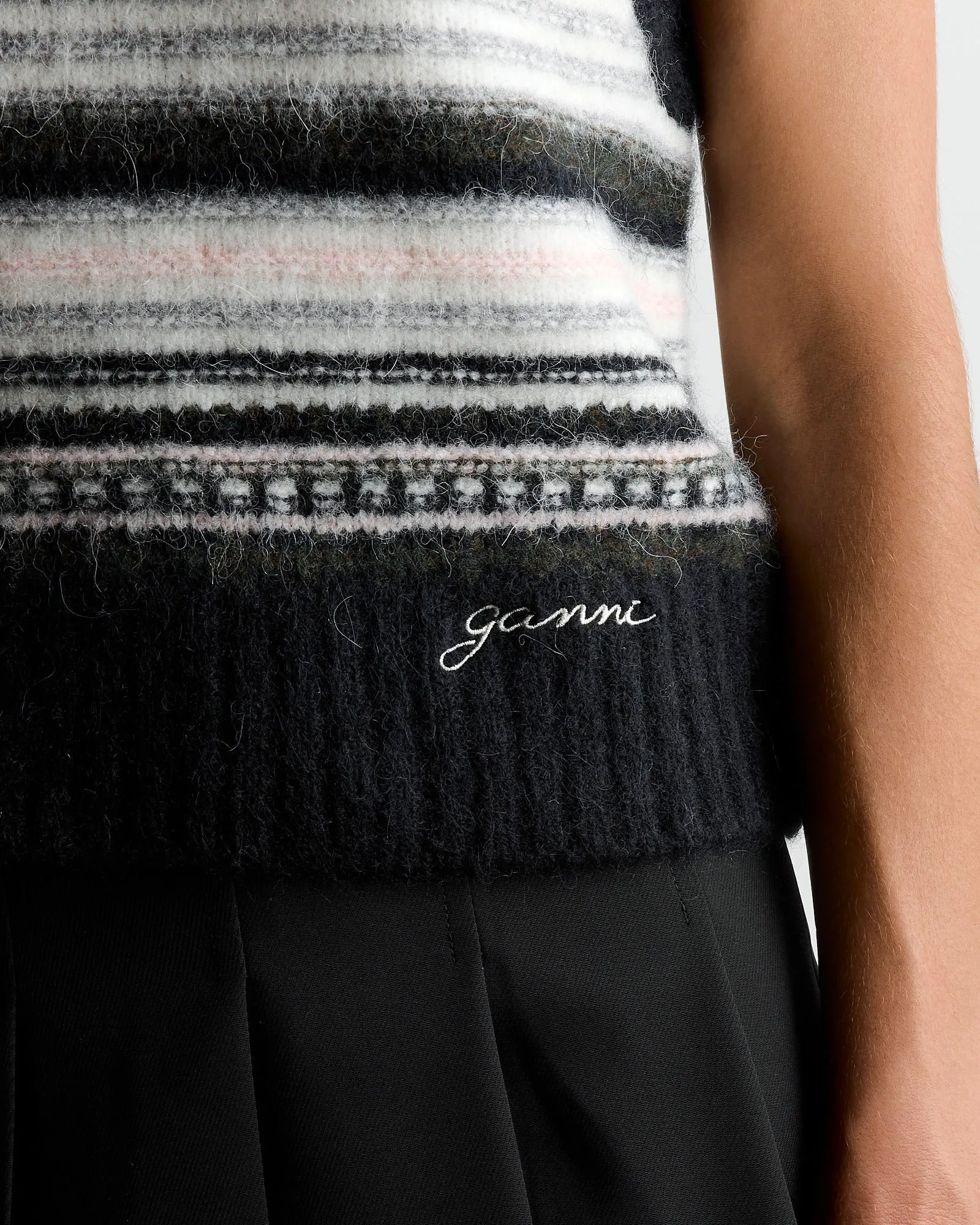 Wool Stripe Vest in Black