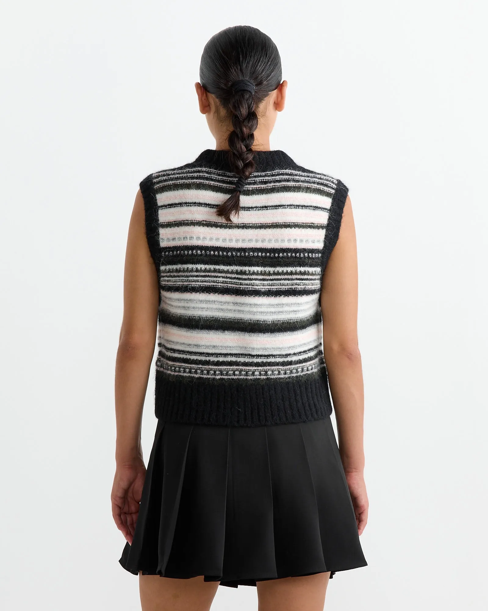 Wool Stripe Vest in Black