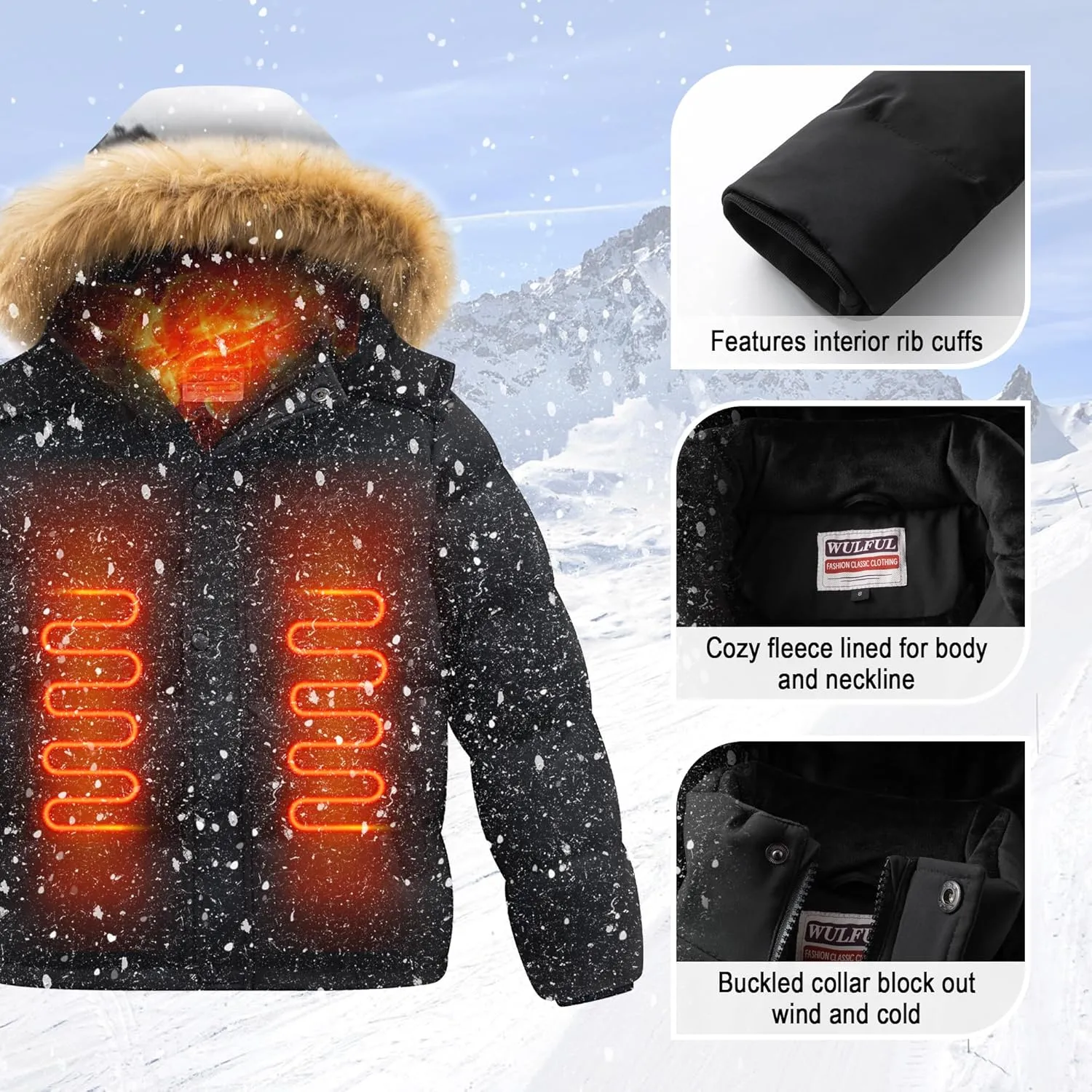 WULFUL Boy's Winter Coats Waterproof Fleece Lined Puffer Jackets Kids Thicken Outerwear With Detachable Hood